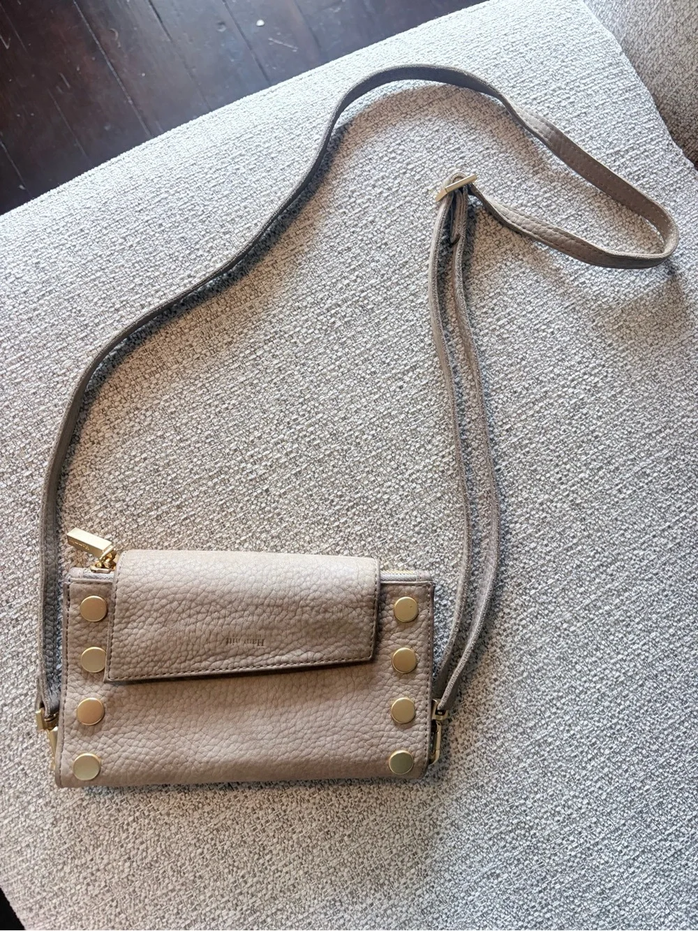Hammitt Taupe Leather Crossbody with Gold Studs